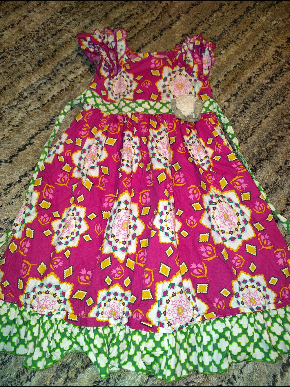 Music Legs Hot Pink Floral Dress with Green Trim